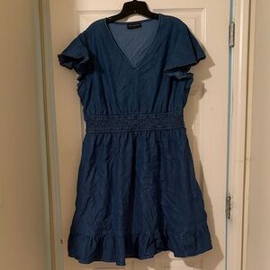Lane Bryant Denim V-Neck Ruffle Mini Dress